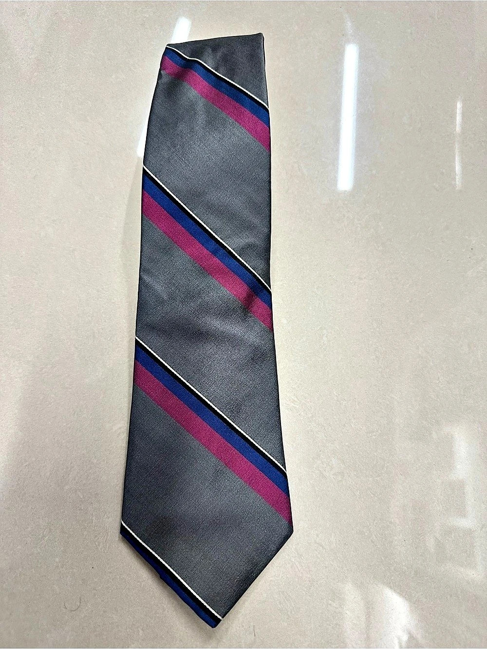 Christian Dior Striped Silk Tie in Gray & Pink Like New